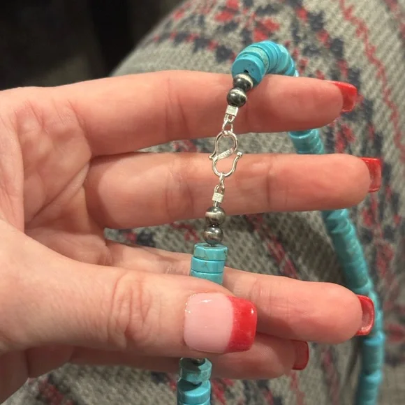 Native American Sterling Silver Navajo Pearl 8mm Turquoise HEISHI Necklace 19” - Picture 6 of 9